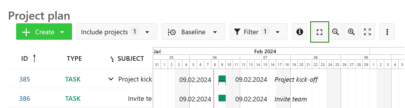 Zoom automatique Gantt