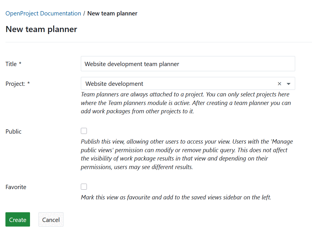 Création d’un nouveau planificateur d’équipe à partir du module global Planificateur d’équipe