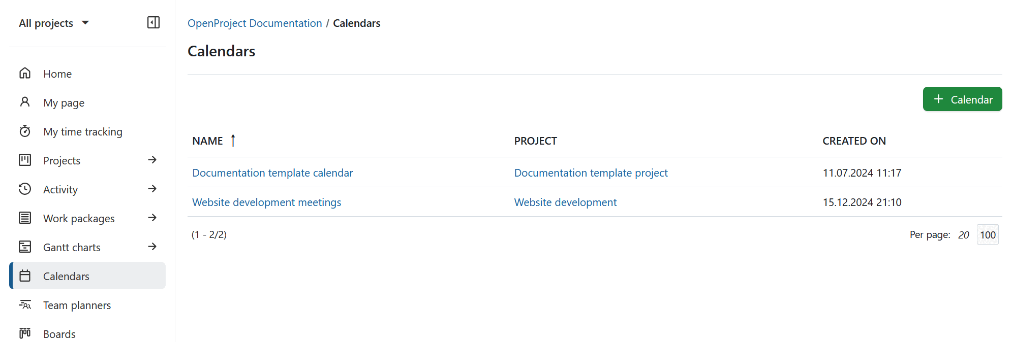 Le module global Calendriers