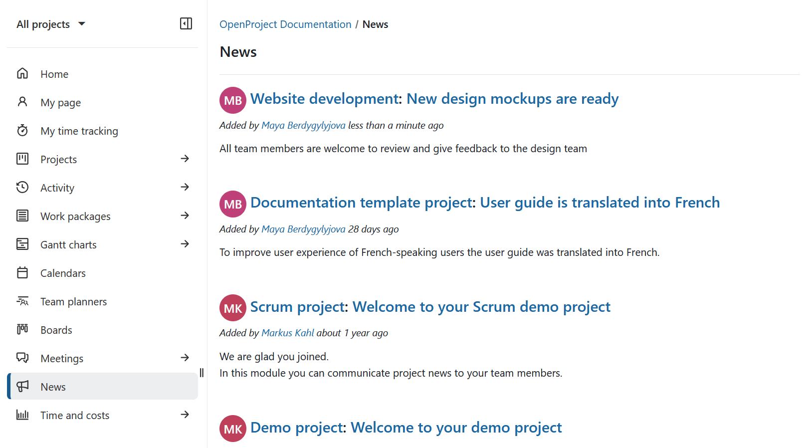 Le module “Actualités” global