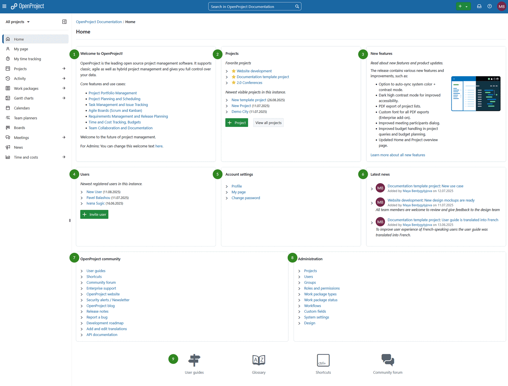 Startseite von OpenProject