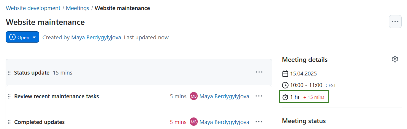 Meeting agenda items duration sum is greater than the meeting duration set in OpenProject