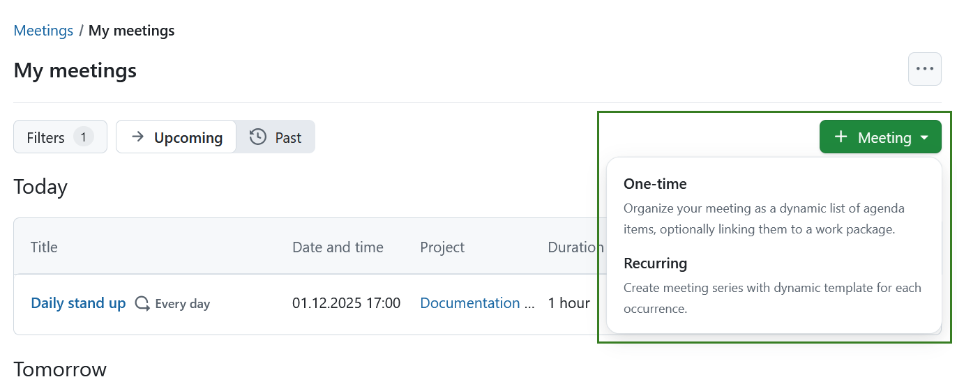 Crear nueva reunión en OpenProject