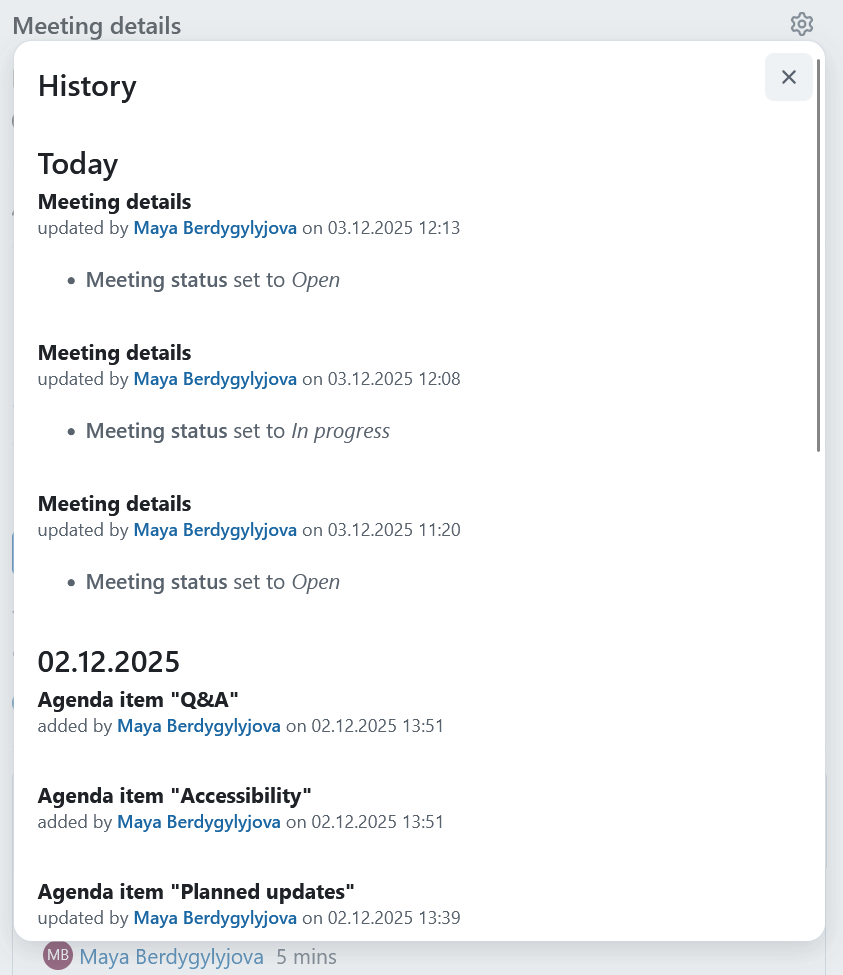 Historique des réunions dans OpenProject