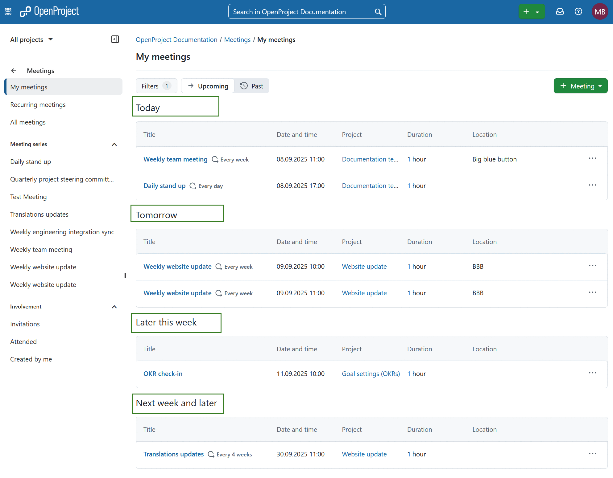 Resumen de reuniones en módulos globales de proyecto abierto