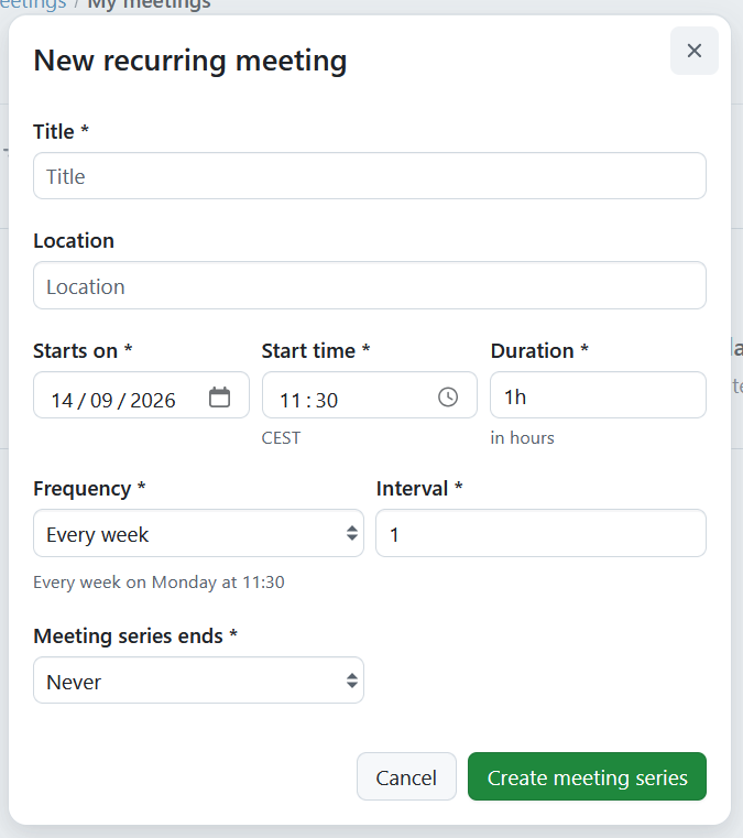 Form to create recurring meetings in OpenProject