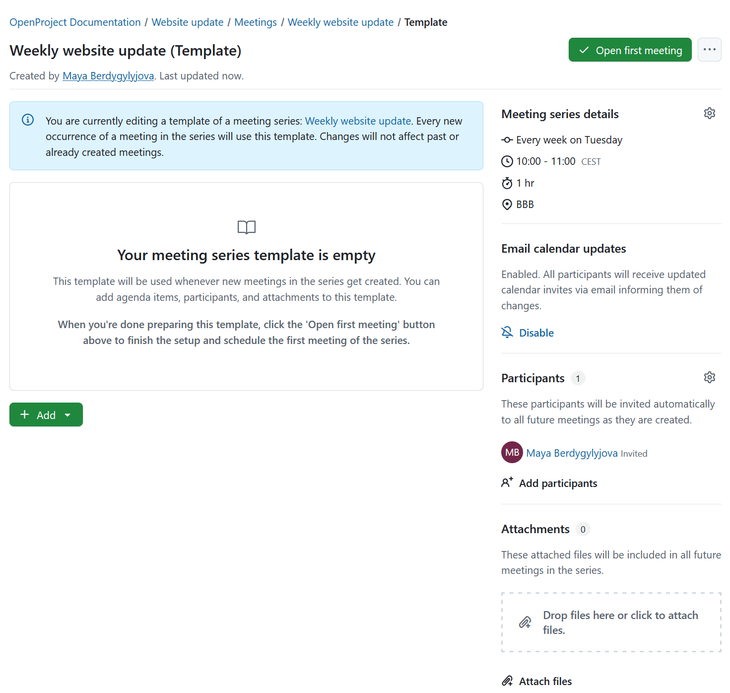 Template meeting for recurring meetings in OpenProject