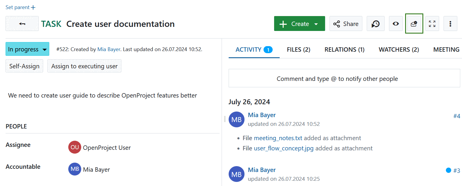 Marquer les notifications comme lues dans une vue plein écran du lot de travaux dans OpenProject