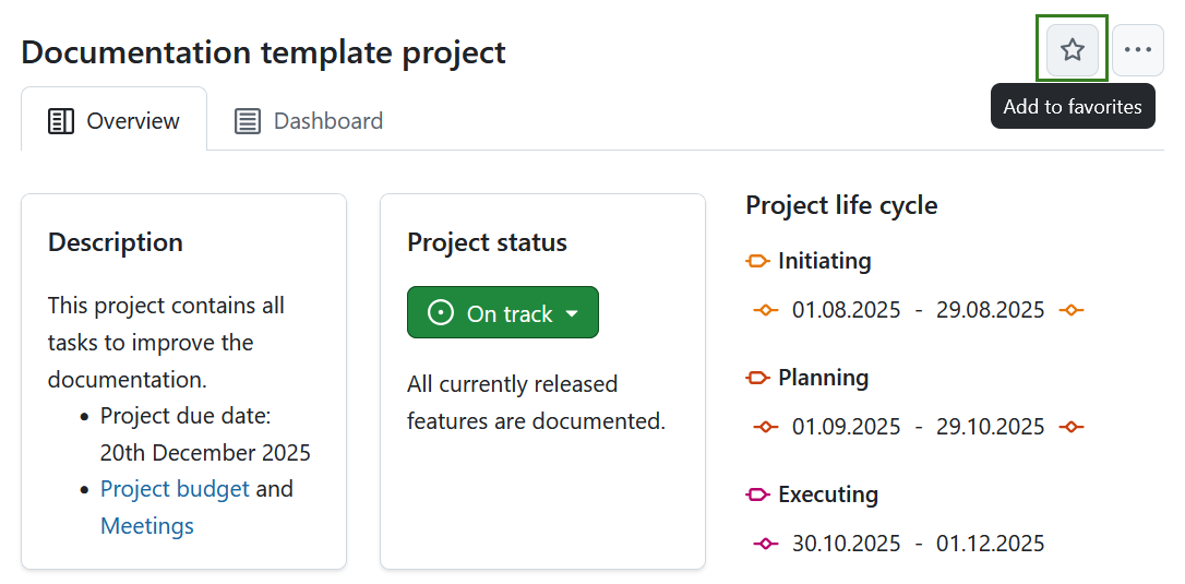 Mark a project as favorite in OpenProject