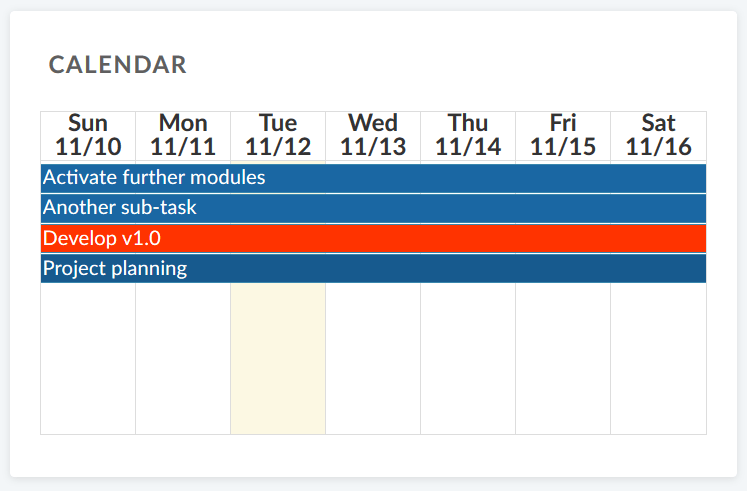 Calendar widget on a project home page in OpenProject