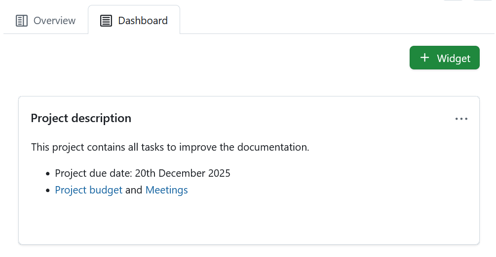 Project description widget displayed on a project home page in OpenProject