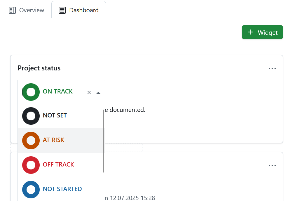 Project status widget displayed on a project home page in OpenProject