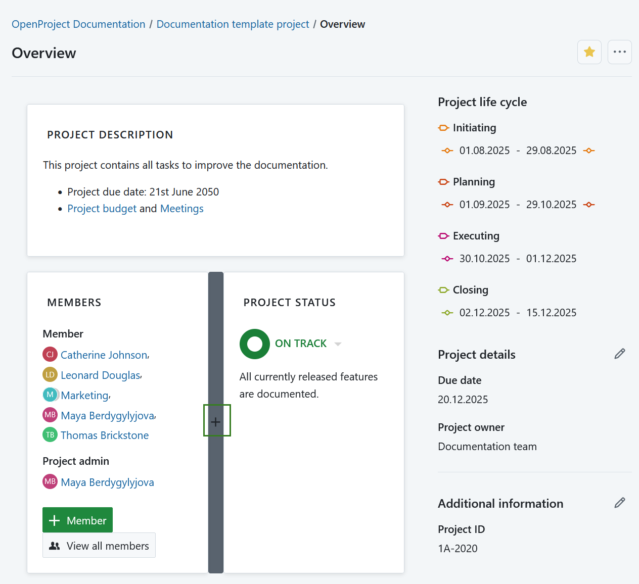Añadir un widget en la página de resumen del proyecto en OpenProject