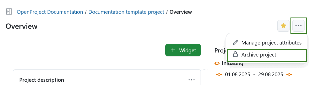 Archiver un projet sur la page d’aperçu du projet dans OpenProject