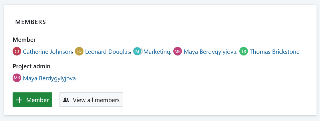 Widget des membres du projet dans OpenProject