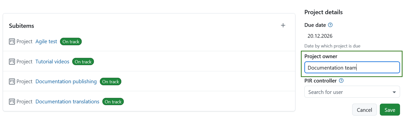 Inline edit of a project attribute on project overview page in OpenProject
