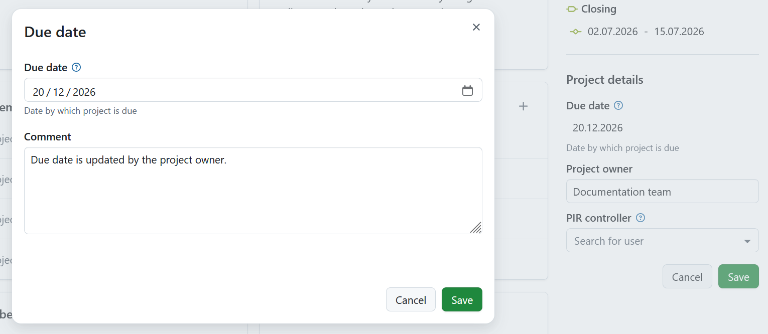 Edit a project attribute section on project overview page