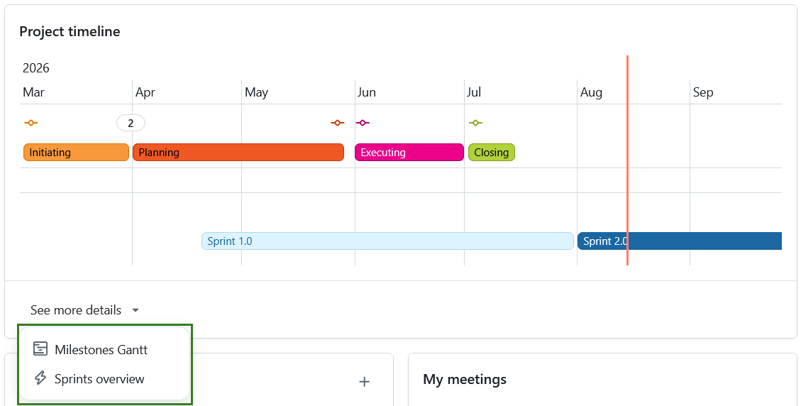 Project timeline widget displayed on a project home page in OpenProject