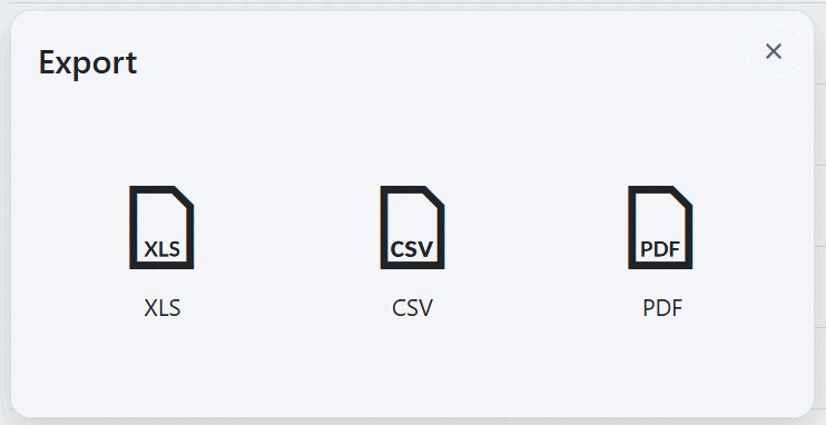 Formats d’exportation de la liste des projets