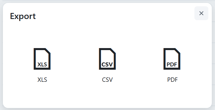 Formats d’exportation de la liste des projets