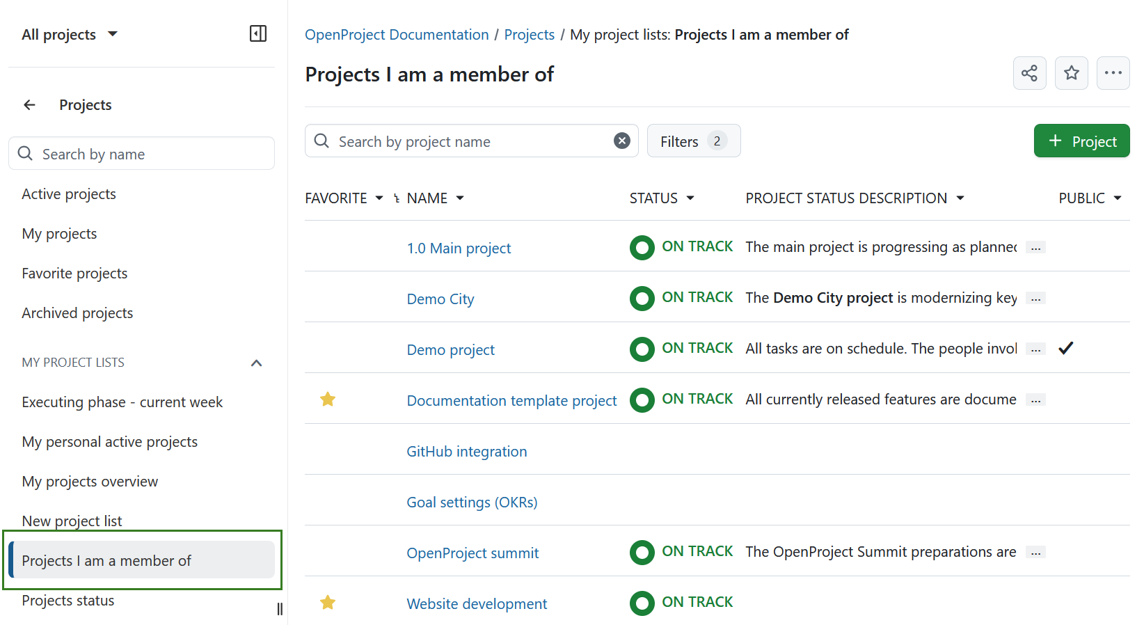 Benennung und Speichern eines privaten Projektfilter in OpenProject