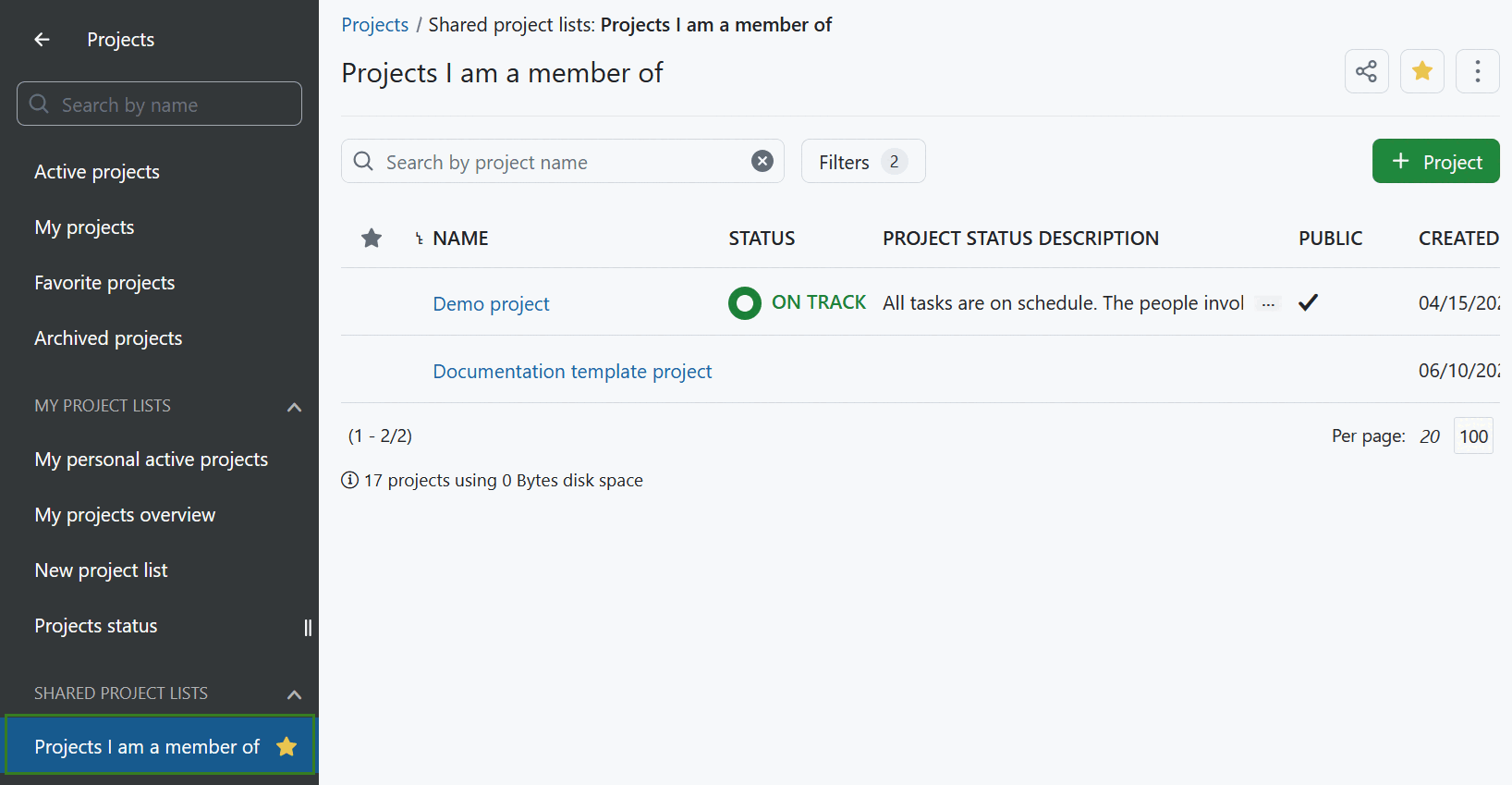 Listes de projets publiques dans OpenProject