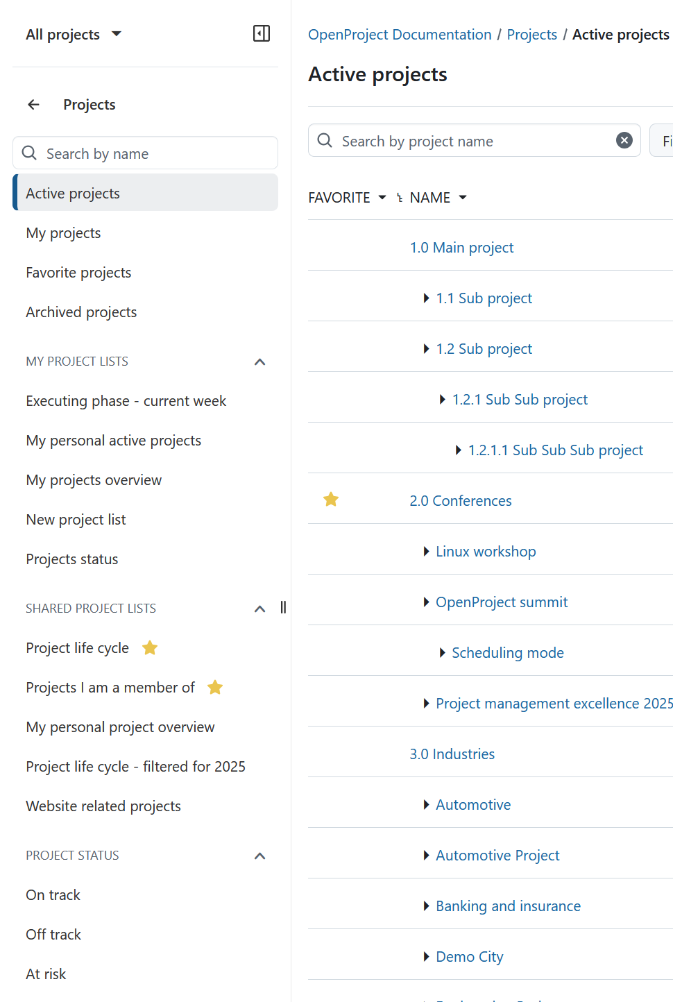 Filter für Projektlisten in OpenProject