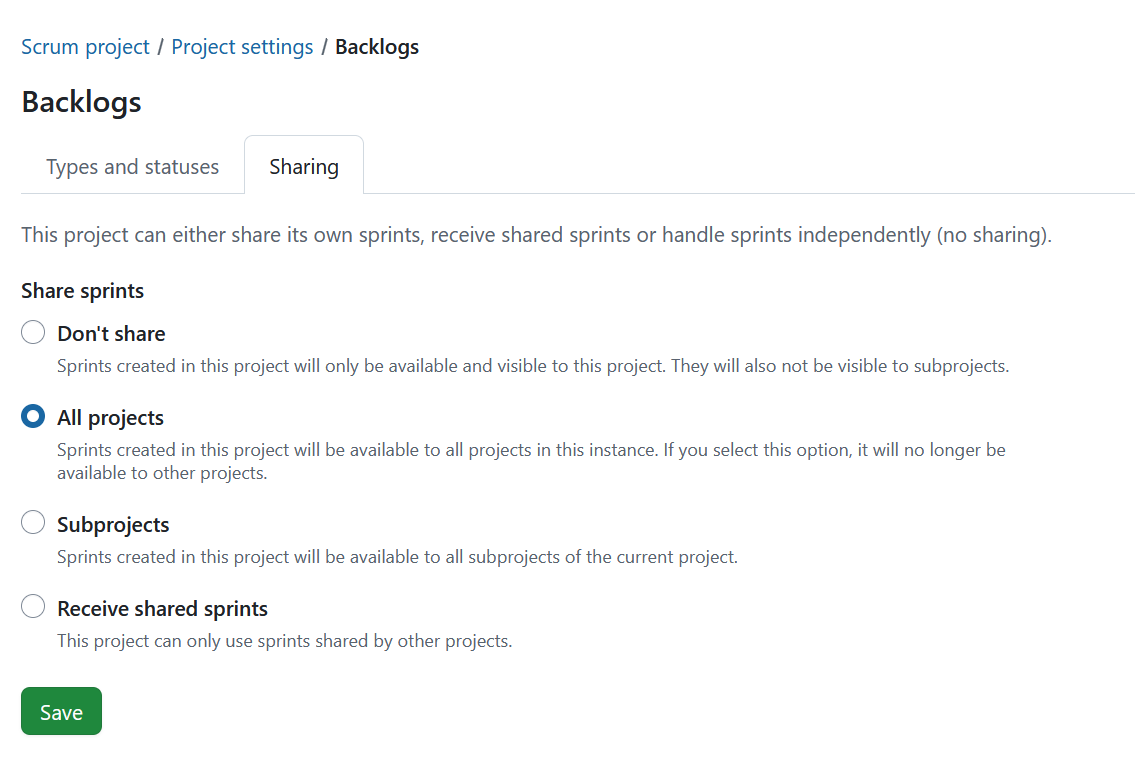 Manage backlogs settings under project settings in OpenProject