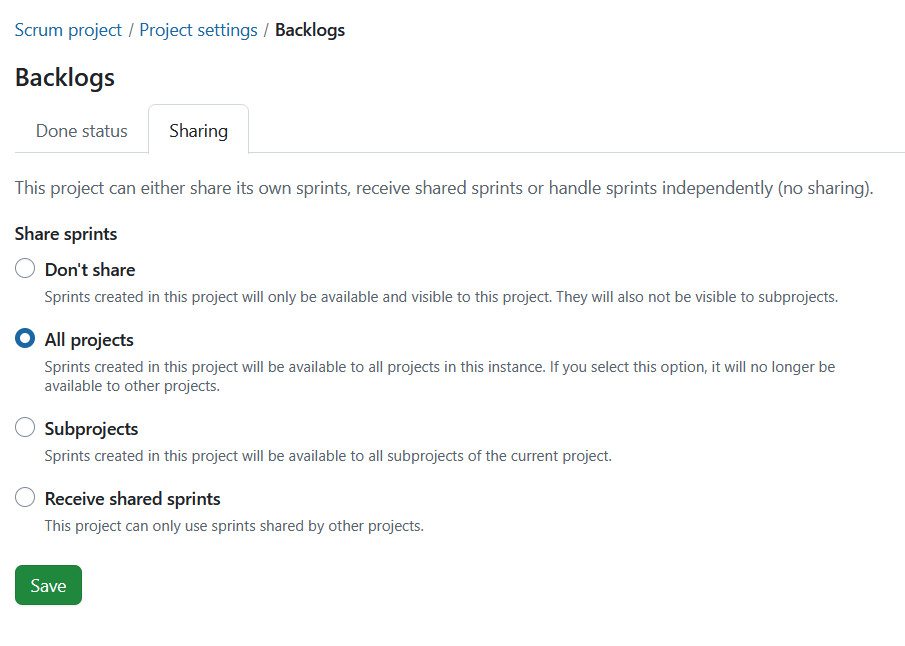 Manage backlogs settings under project settings in OpenProject