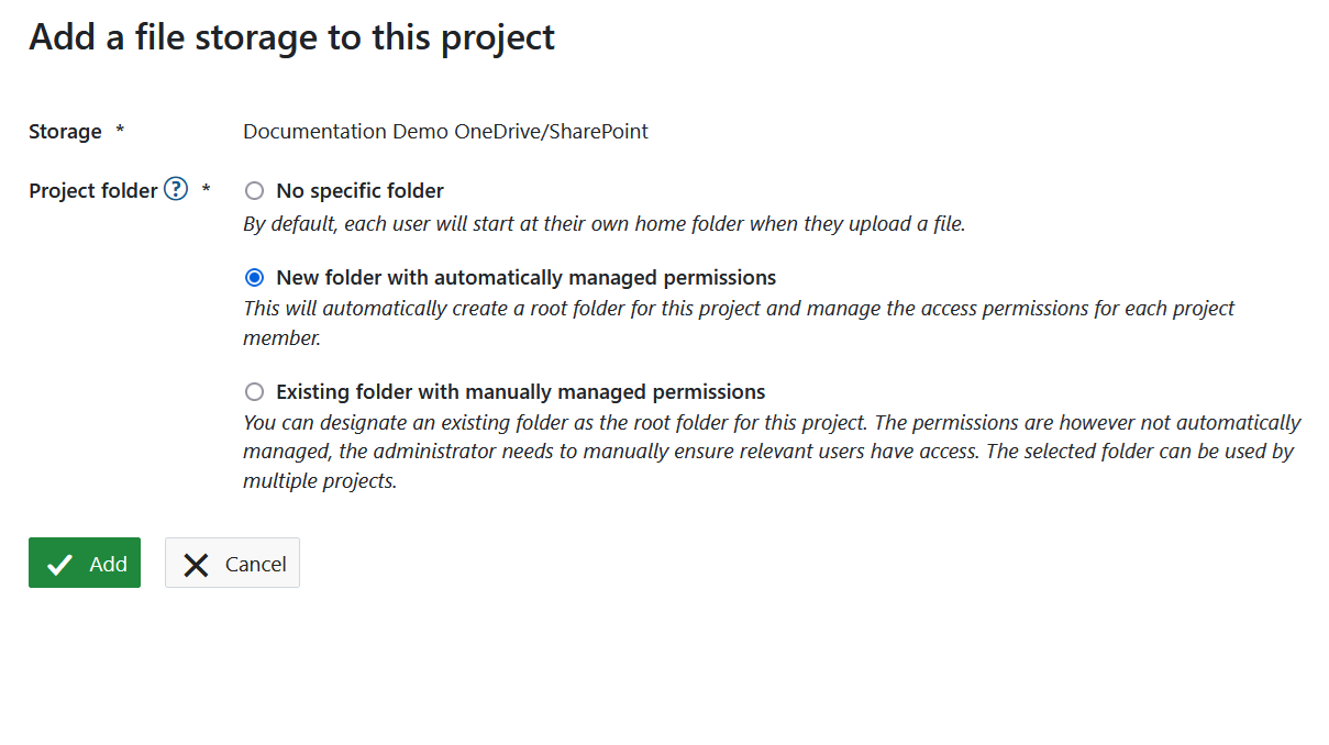 Select OneDrive/SharePoint folder type in OpenProject