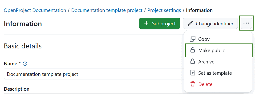 Projekt in OpenProject öffentlich machen