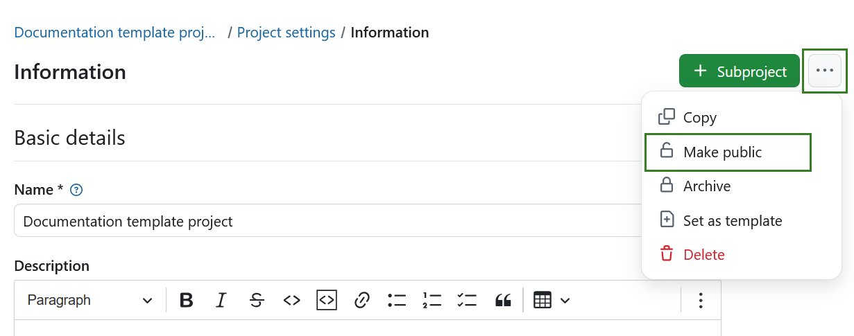 Tornar um projeto público em OpenProject