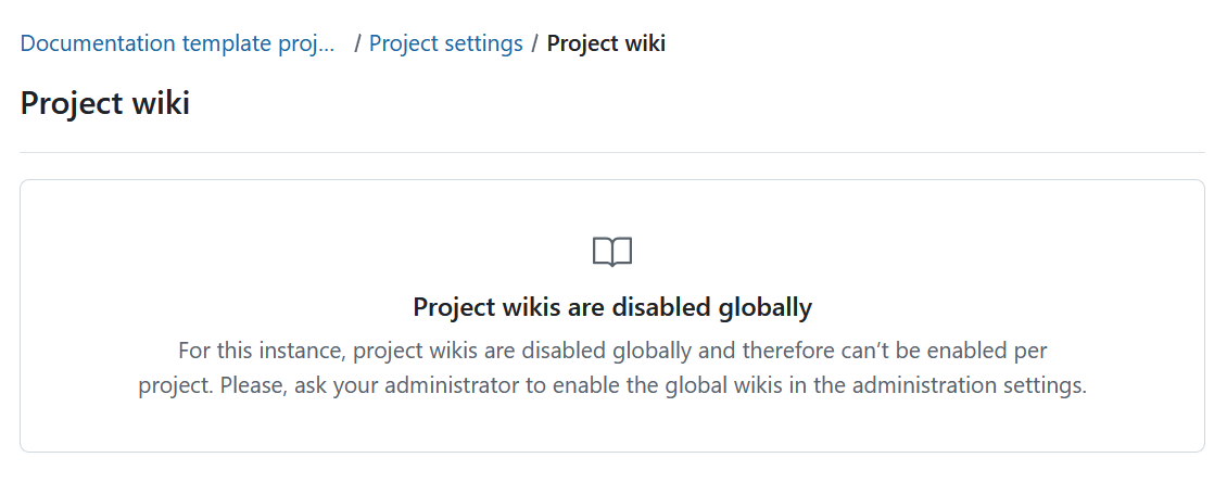 Message that project wikis are disabled globally in the OpenProject project wiki settings