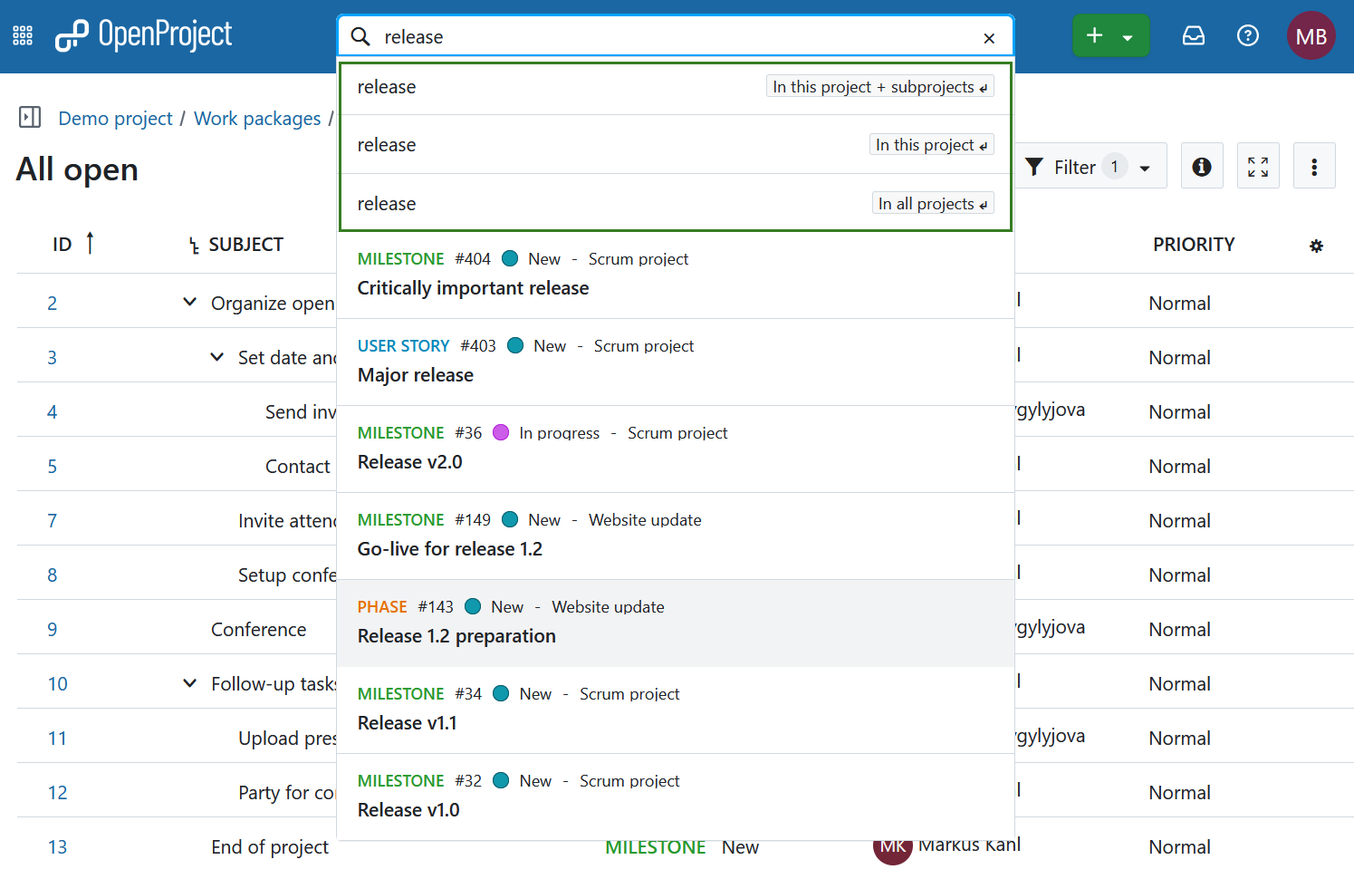 opciones de búsqueda avanzada