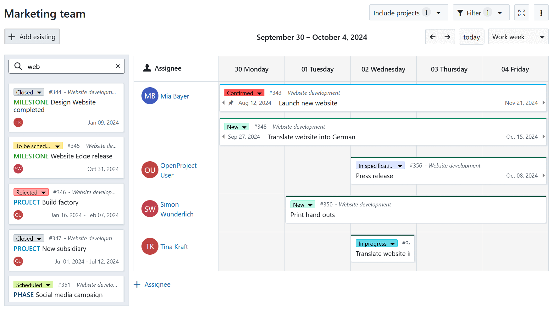 Procurar pacotes de trabalho existentes para adicionar ao planificador de equipas