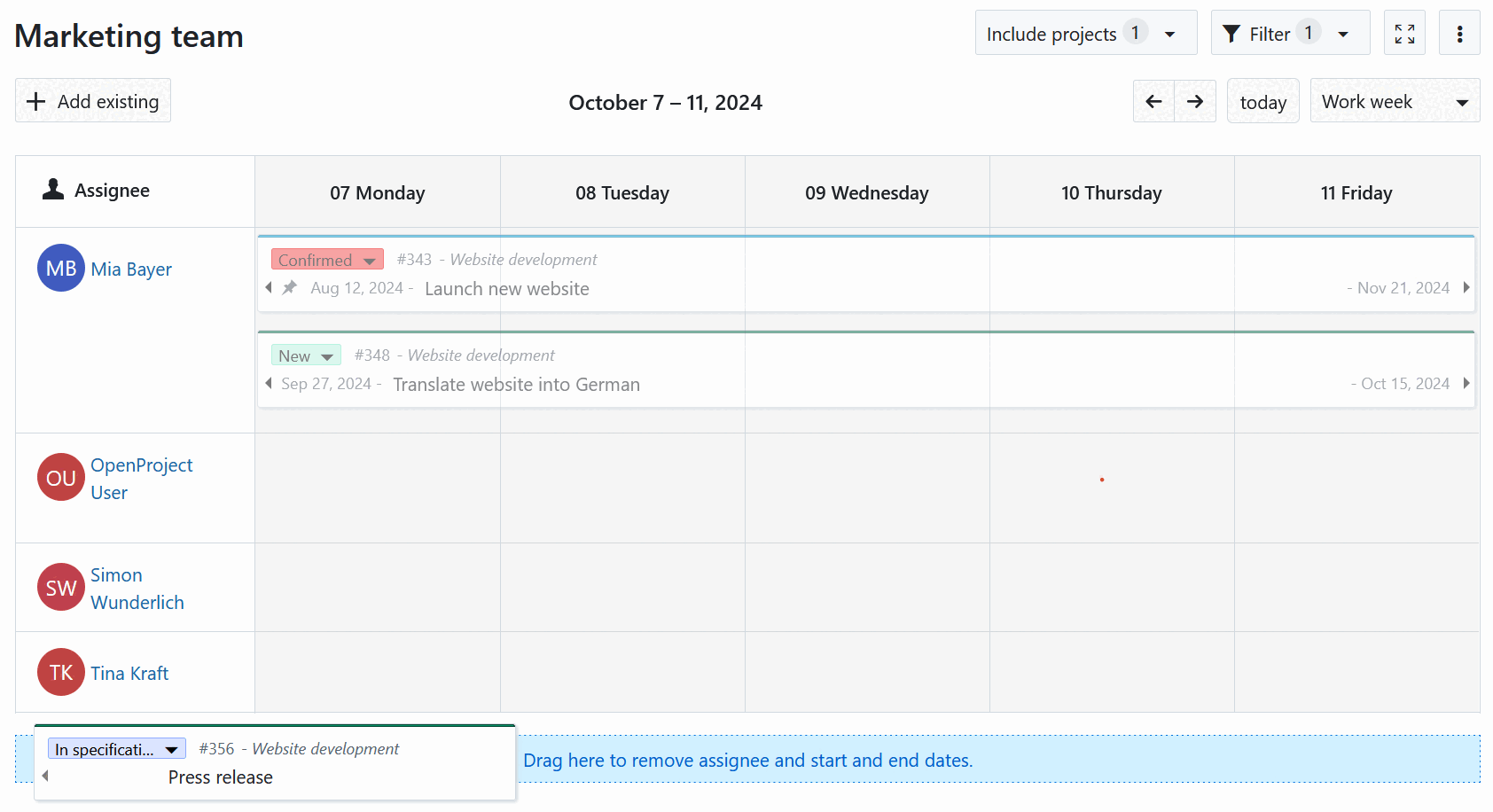 A zona de remoção aparece quando arrasta um cartão de pacote de trabalho