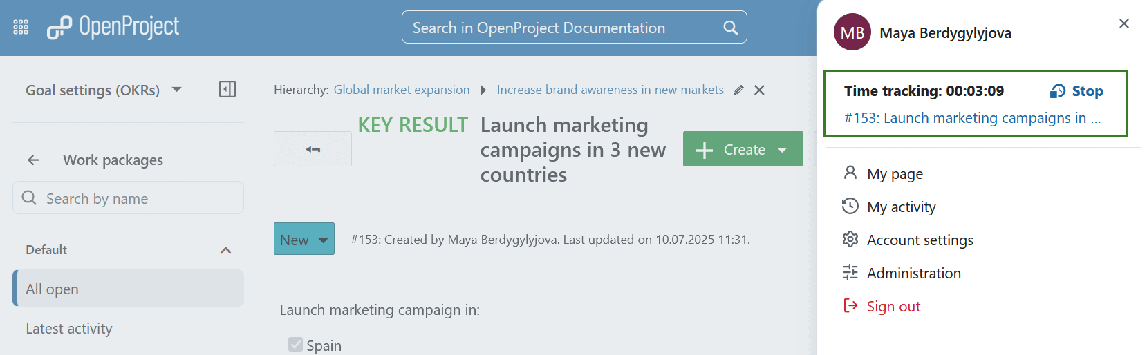 Parar o controlo a partir do avatar no OpenProject