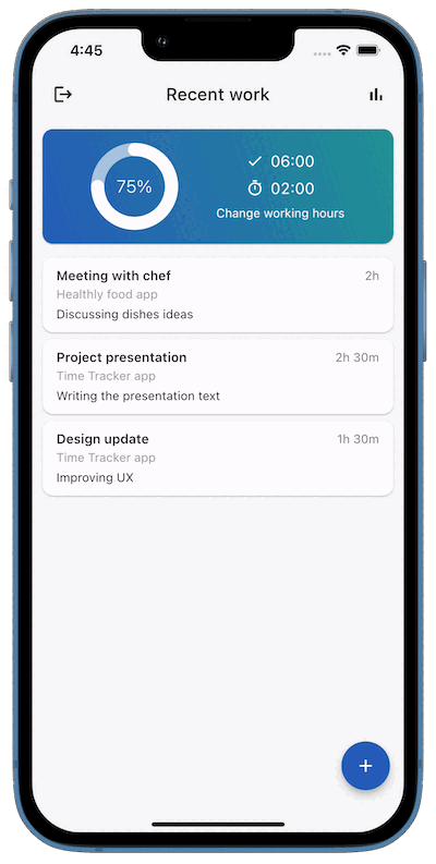 Captura de ecrã da aplicação Time Tracker