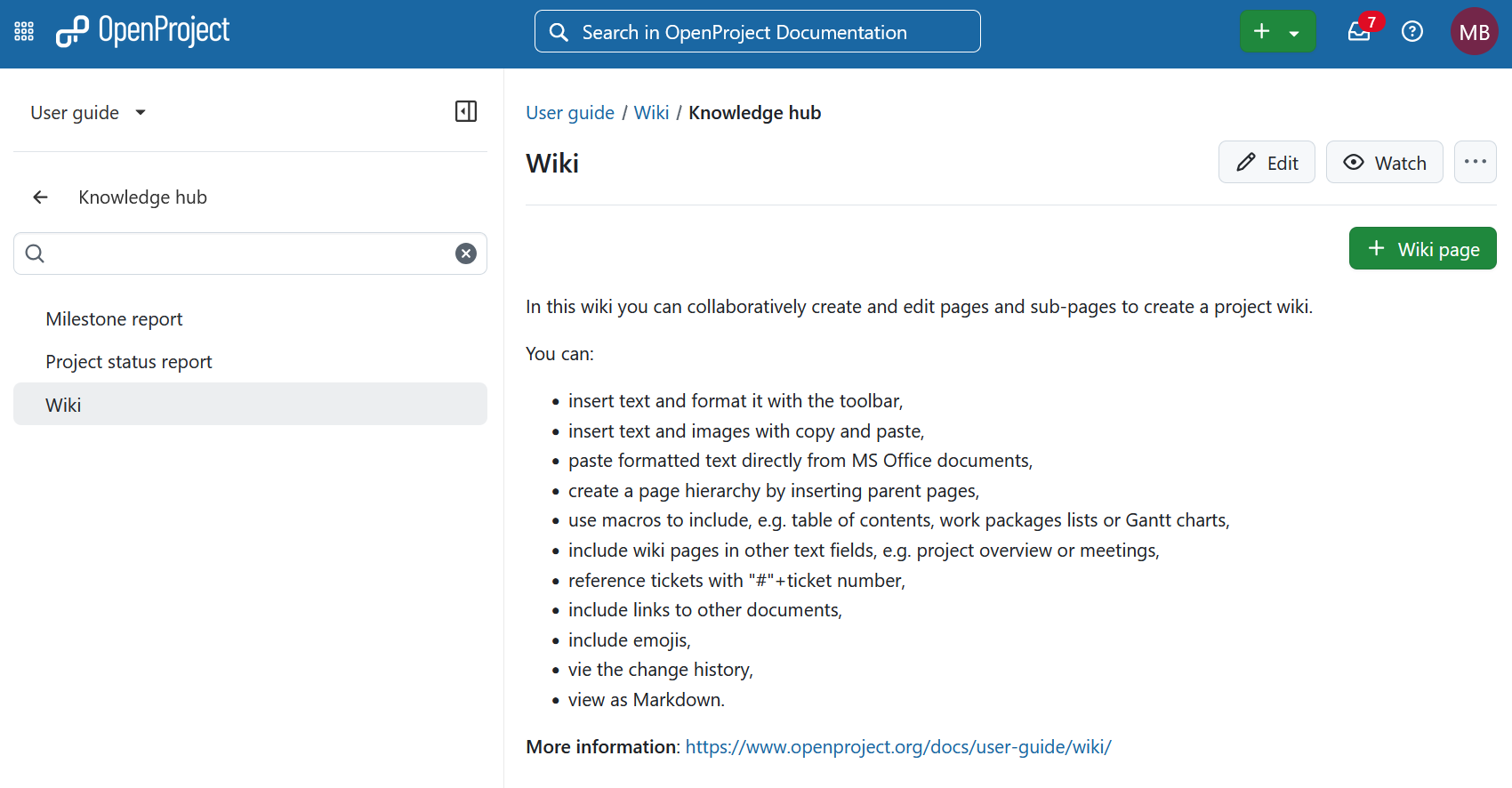 Create a new wiki page button in OpenProject