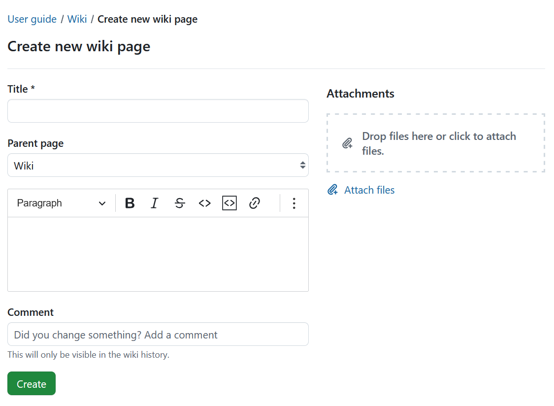 Create a new wiki page form in OpenProject
