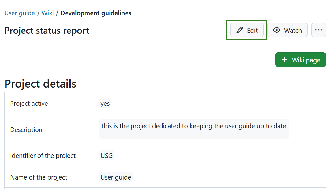 Edit wiki page button in OpenProject