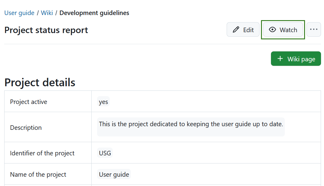 Watch wiki page button in OpenProject
