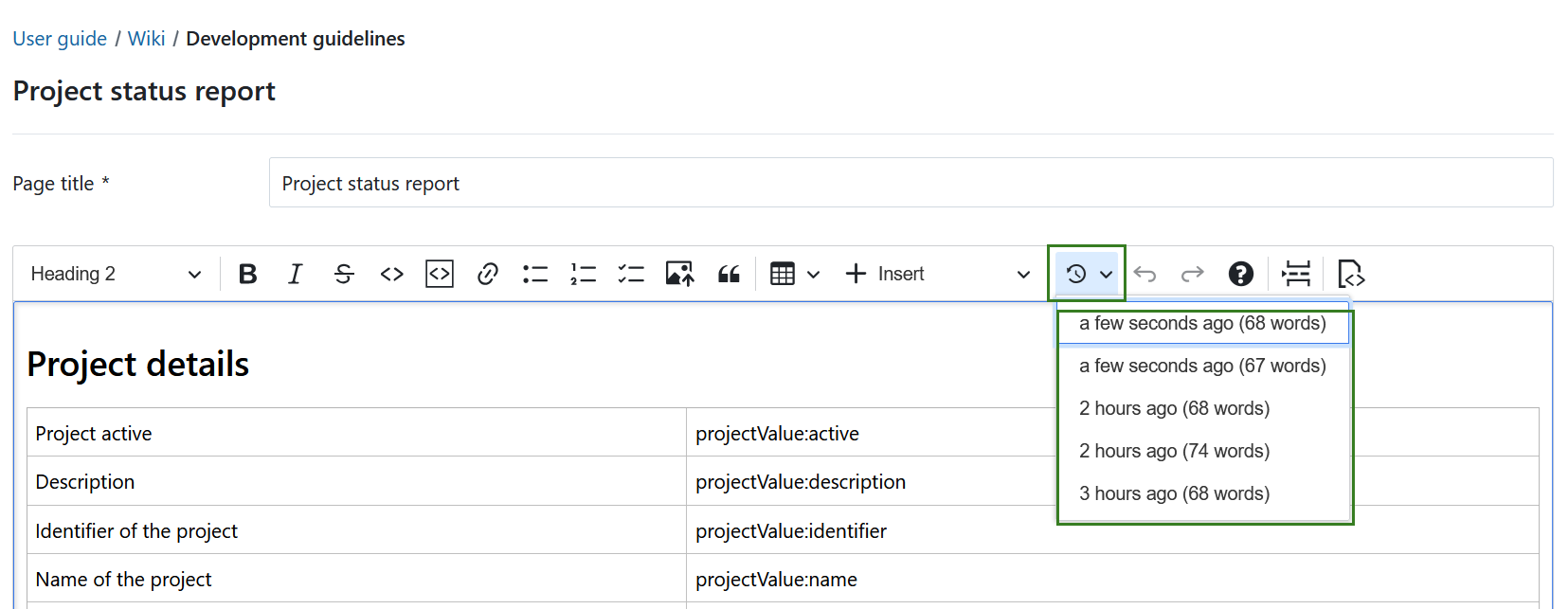 Restore local changes in the wiki editor