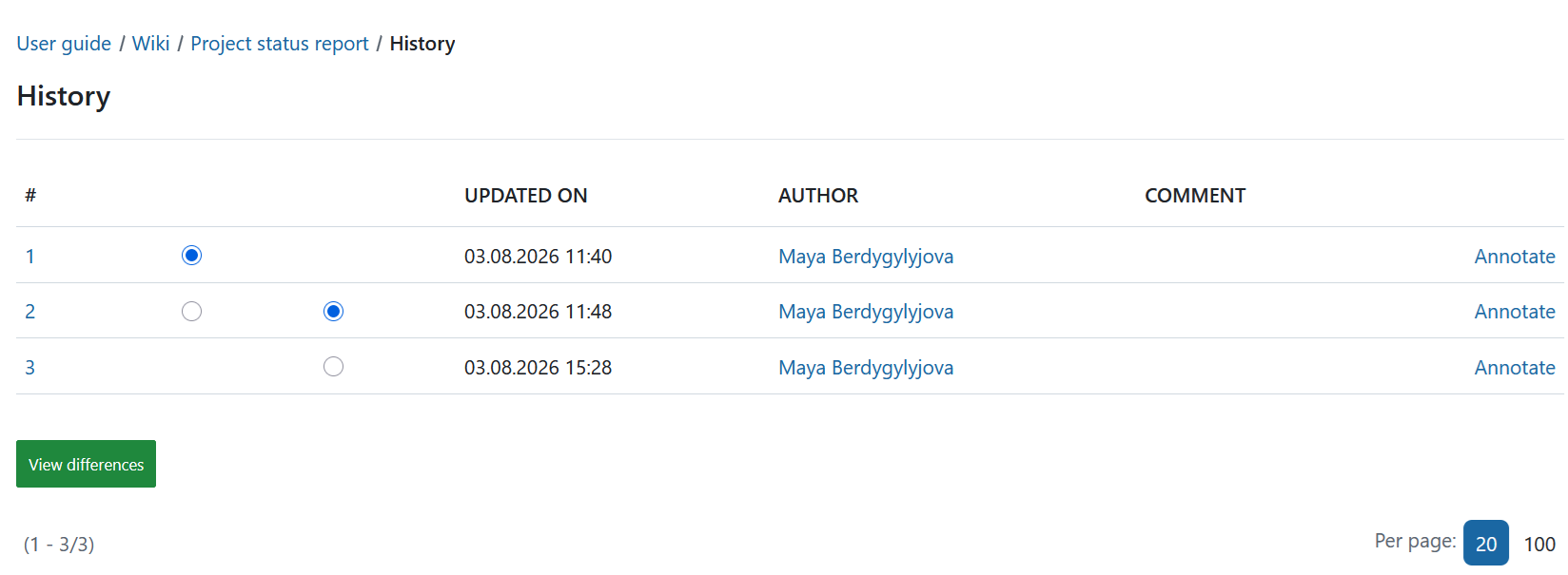Wiki page history in OpenProject