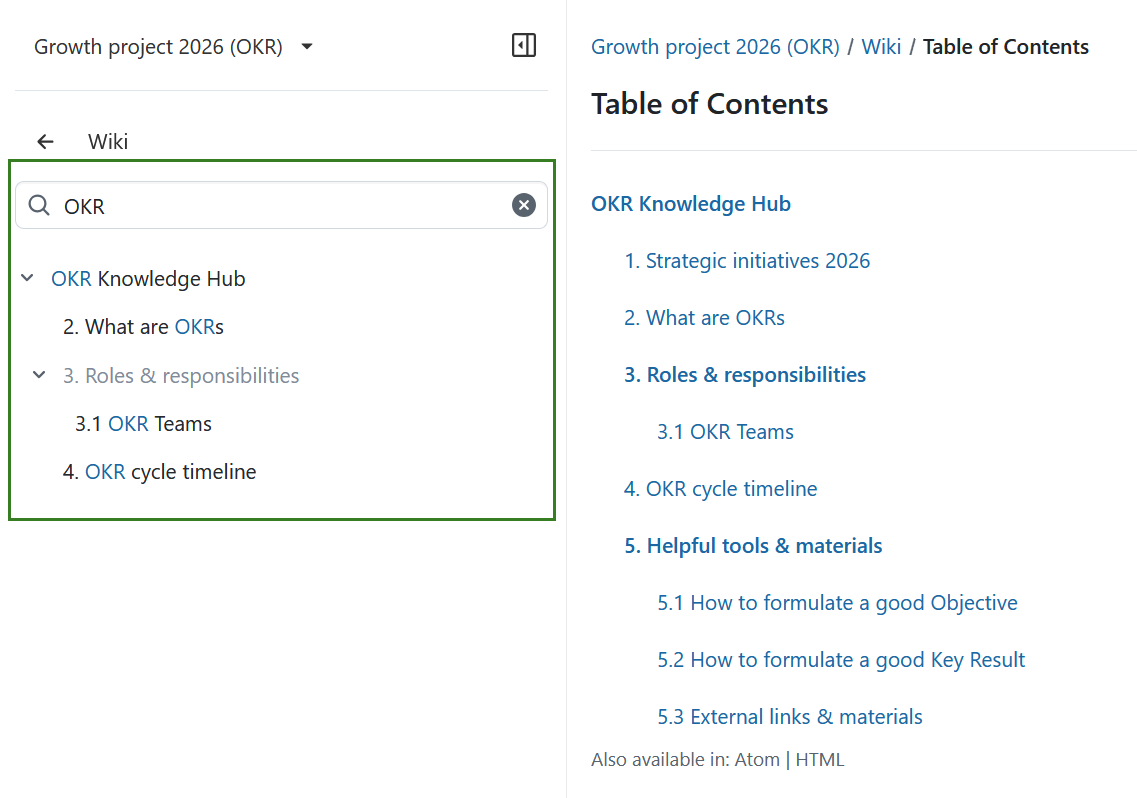 Example of a search field used in the wiki module in OpenProject