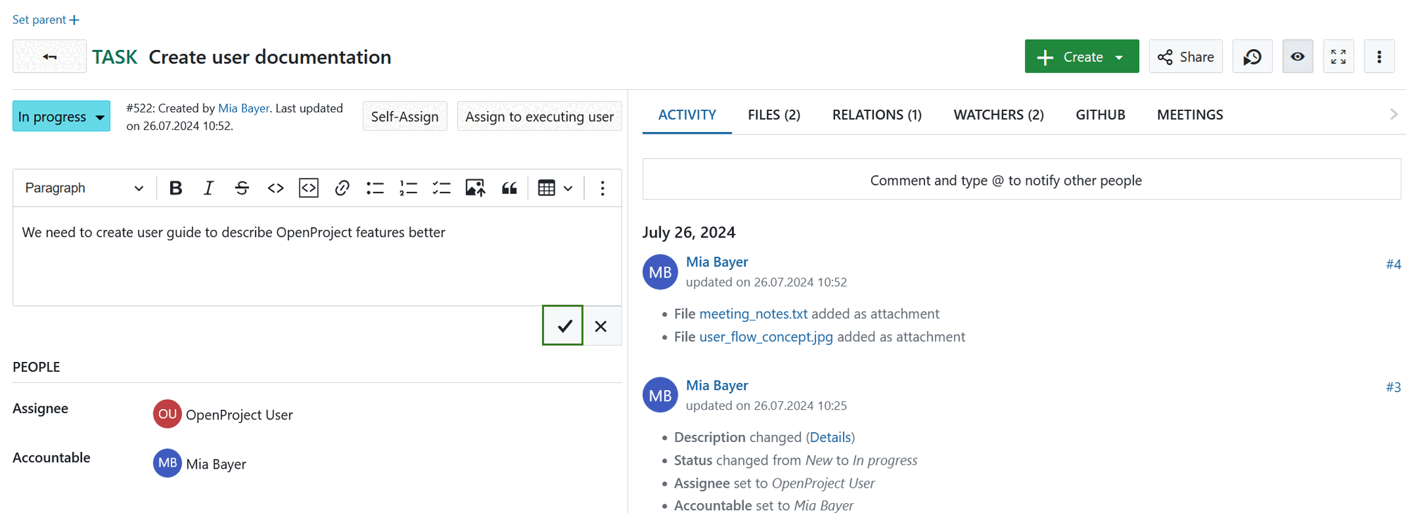 Edit a work package in OpenProject
