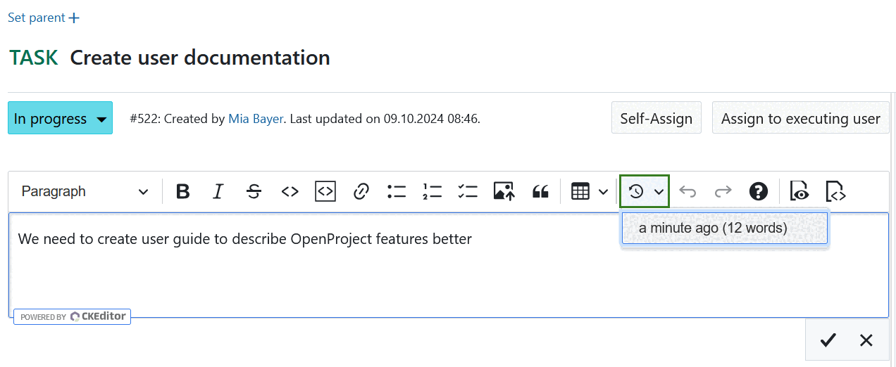 Restaurar copias de seguridad locales en editor de texto en OpenProject