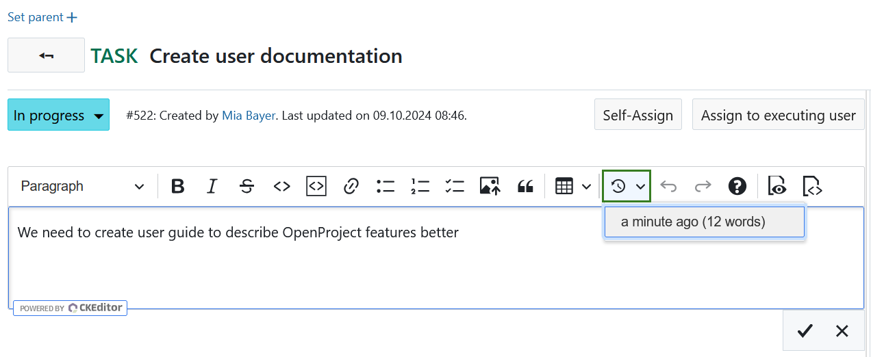 Restore local backups in text editor in OpenProject