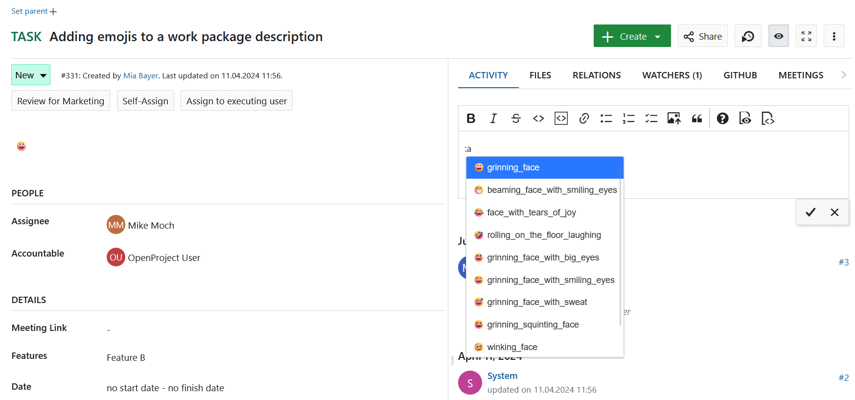 Comentar emojis en paquetes de trabajo