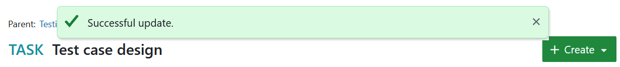 Mensagem de atualização bem sucedida no pacote de trabalho OpenProject